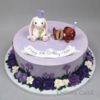 Bunny and Puppy with Purple Buttercream Flowers
